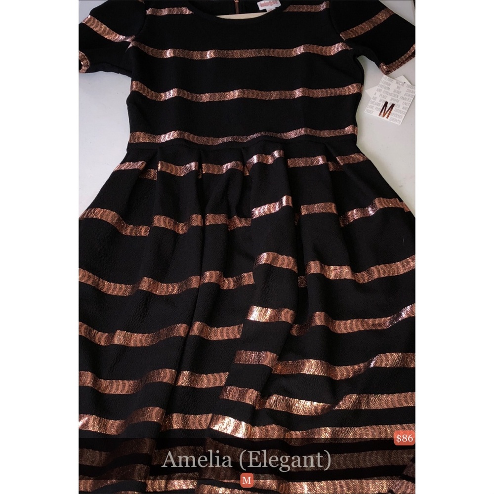 LuLaRoe Black and Gold Striped Dress